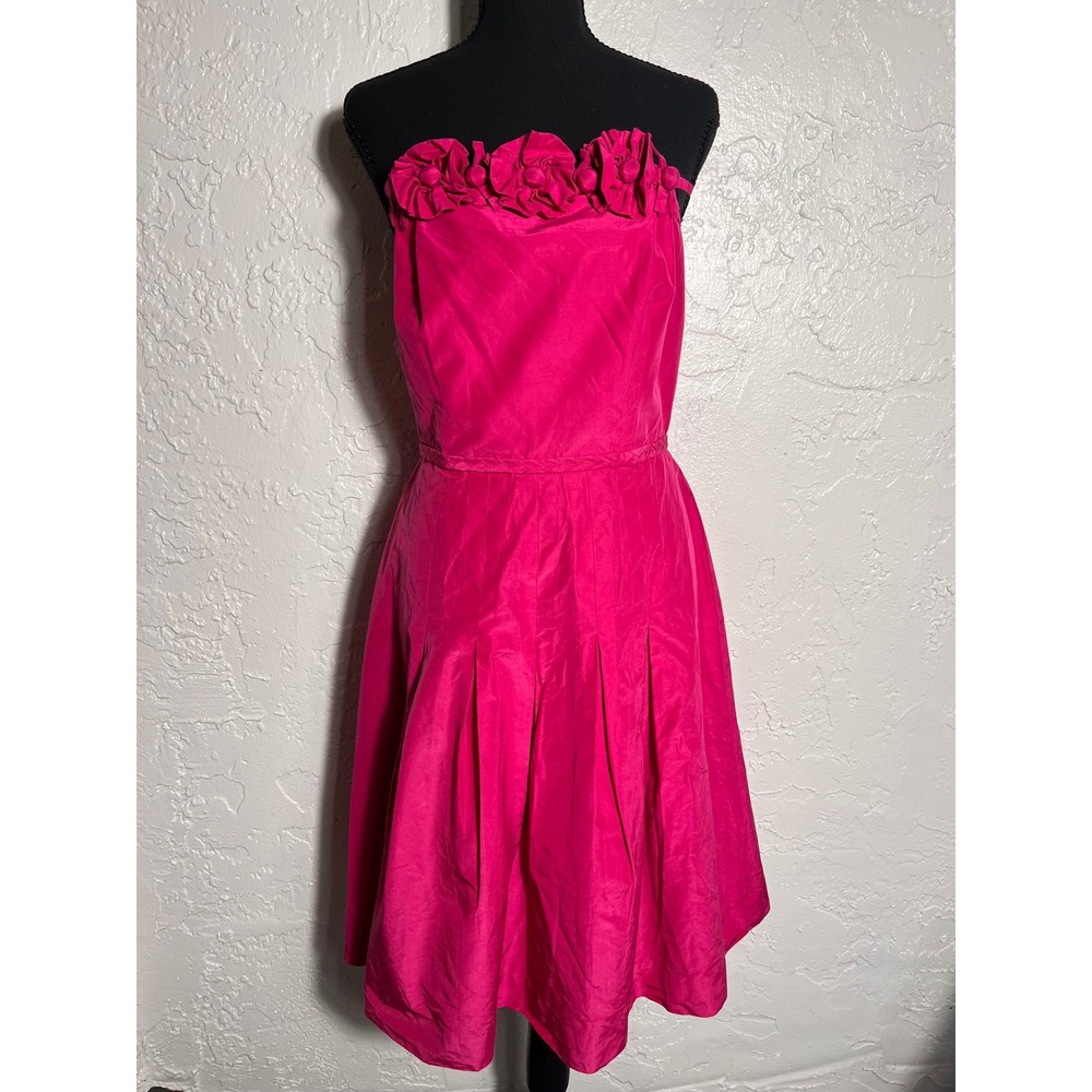 Lilly Pulitzer Silk‎ Blend Strapless Rosette Fit Flare Dress Hot Pink Size 6